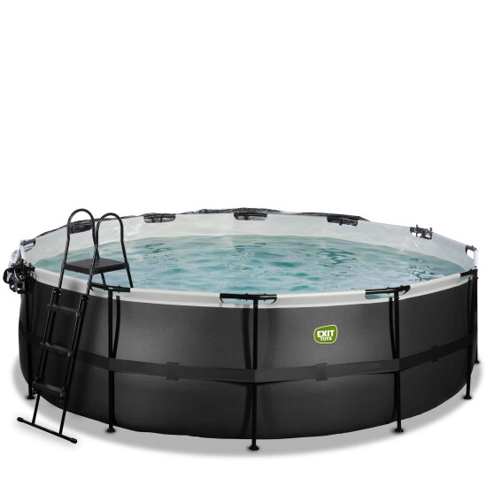 EXIT Black Leather Pool ø450x122cm mit Sandfilterpumpe und Abdeckung - schwarz