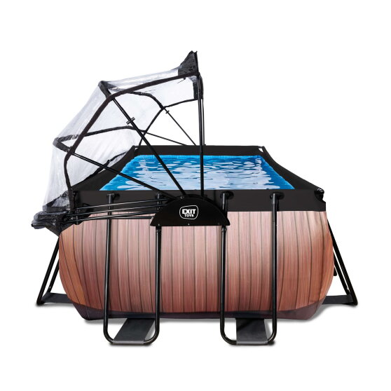 EXIT Wood Pool 400x200x122cm mit Sandfilterpumpe und Abdeckung und W&auml;rmepumpe - braun