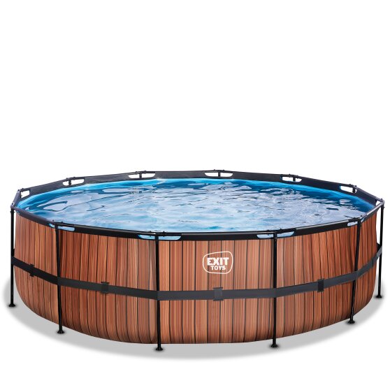 EXIT Wood Pool ø488x122cm mit Sandfilterpumpe - braun