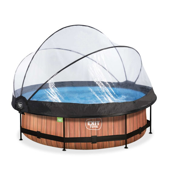 EXIT Wood Pool Ø300x76cm mit Filterpumpe & Abdeckung – Braun