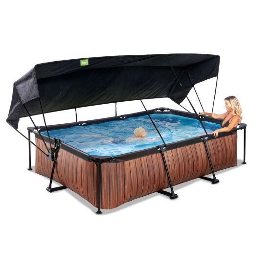 EXIT Wood Pool 300x200x65cm mit Filterpumpe und Sonnensegel - braun