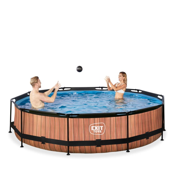EXIT Wood Pool &oslash;360x76cm mit Filterpumpe - braun
