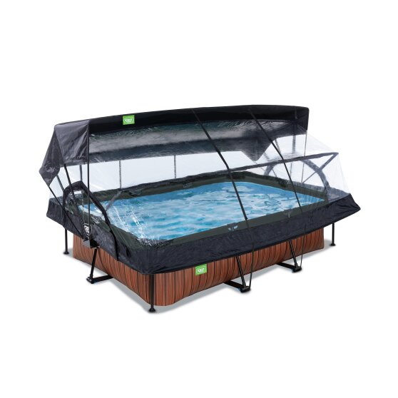 EXIT Wood Pool 220x150x65cm mit Filterpumpe und Abdeckung und Sonnensegel - braun