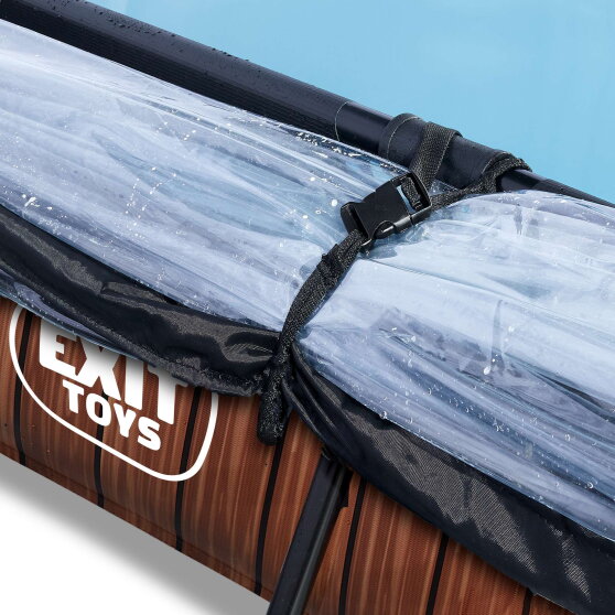 EXIT Wood Pool 220x150x65cm mit Filterpumpe und Abdeckung und Sonnensegel - braun