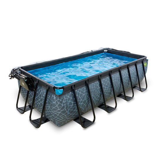 EXIT Stone Pool 400x200x100cm mit Sandfilterpumpe und Abdeckung - grau