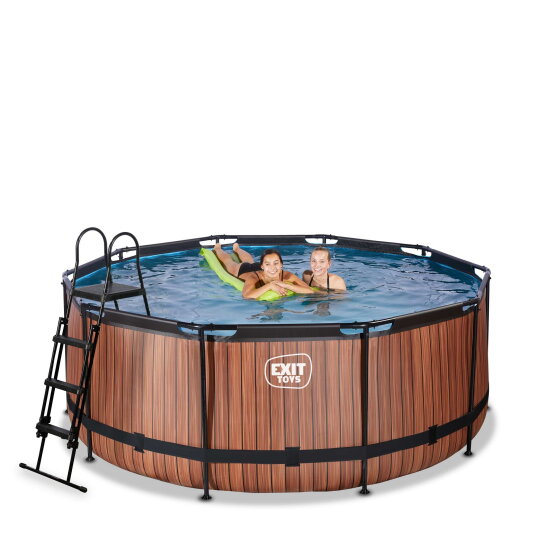 EXIT Wood Pool &oslash;360x122cm mit Filterpumpe - braun