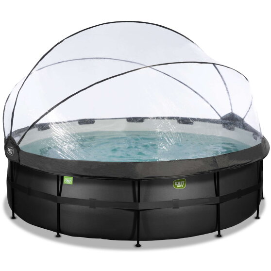 EXIT Black Leather Pool &oslash;488x122cm mit Sandfilterpumpe und Abdeckung - schwarz