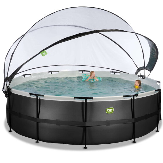 EXIT Black Leather Pool ø488x122cm mit Sandfilterpumpe und Abdeckung und Zubehörset - schwarz