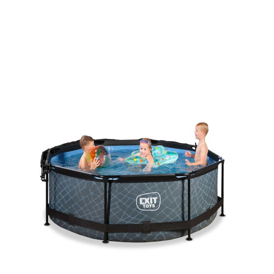 EXIT Stone Pool ø244x76cm mit Filterpump und Sonnensegel - grau
