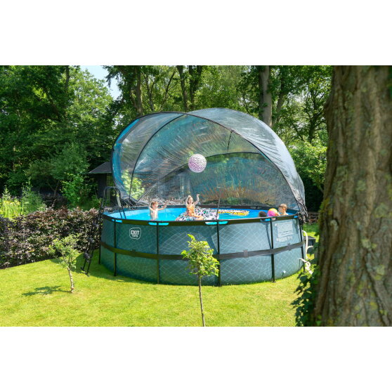 EXIT Black Leather Pool ø488x122cm mit Sandfilterpumpe und Abdeckung und Zubehörset - schwarz