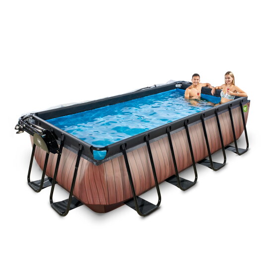 EXIT Wood Pool 400x200x100cm mit Sandfilterpumpe und Abdeckung - braun