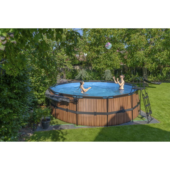 EXIT Wood Pool &oslash;450x122cm mit Filterpumpe - braun