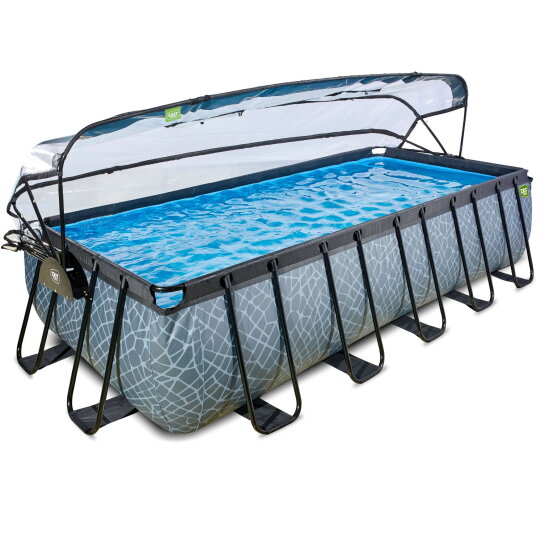 EXIT Stone Pool 540x250x122cm mit Sandfilterpumpe und Abdeckung und W&auml;rmepumpe - grau