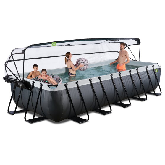 EXIT Black Leather Pool 540x250x100cm mit Sandfilterpumpe und Abdeckung und Wärmepumpe - schwarz