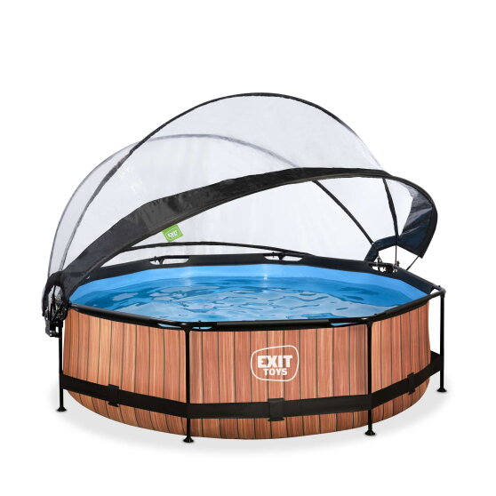 EXIT Wood Pool Ø300x76cm mit Filterpumpe & Abdeckung – Braun