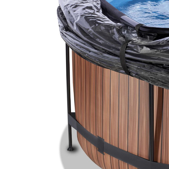 EXIT Wood Pool &oslash;360x122cm mit Sandfilterpumpe und Abdeckung - braun