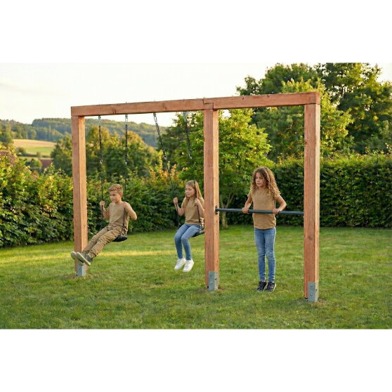 EXIT Linea Massiv 140 doppelte Holzschaukel mit Reckstange
