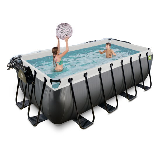 EXIT Black Leather Pool 400x200x122cm mit Sandfilterpumpe und Abdeckung und Wärmepumpe - schwarz