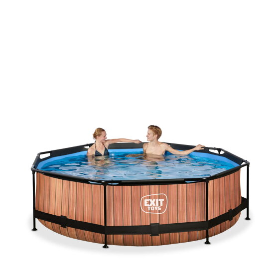 EXIT Wood Pool &oslash;300x76cm mit Filterpumpe - braun