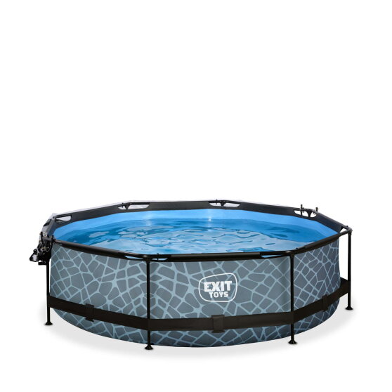 EXIT Stone Pool Ø300x76cm mit Filterpumpe & Abdeckung – Grau