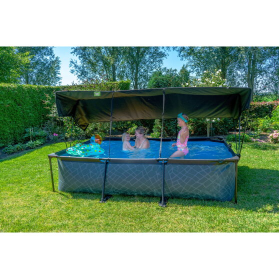 EXIT Stone Pool 300x200x65cm mit Filterpumpe und Sonnensegel - grau