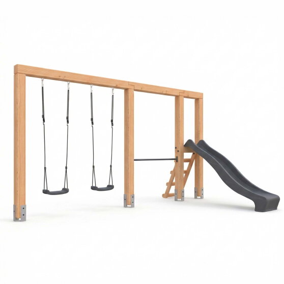 EXIT Linea Massiv 140 Doppelschaukel mit Reckstange und Rutsche