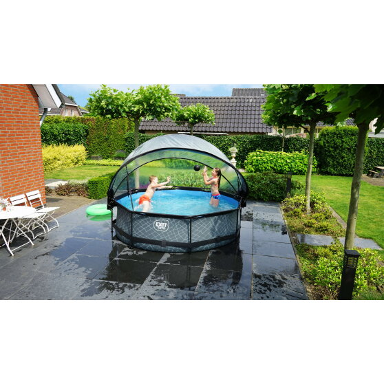 EXIT Stone Pool Ø300x76cm mit Filterpumpe & Abdeckung – Grau