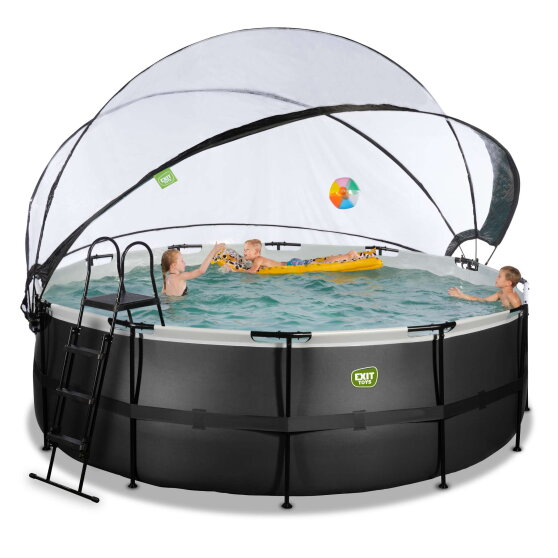 EXIT Black Leather Pool &oslash;427x122cm mit Sandfilterpumpe und Abdeckung - schwarz