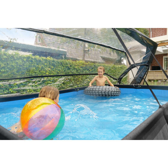 EXIT Black Wood Pool 300x200x65cm mit Filterpumpe und Abdeckung - schwarz