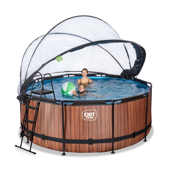 EXIT Wood Pool &oslash;360x122cm mit Sandfilterpumpe und Abdeckung - braun