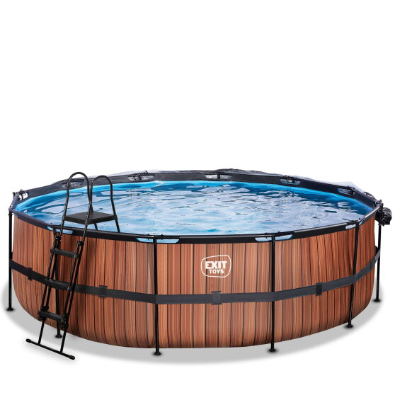 EXIT Wood Pool &oslash;488x122cm mit Sandfilterpumpe und Abdeckung - braun