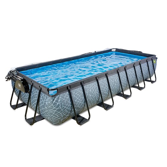 EXIT Stone Pool 540x250x100cm mit Sandfilterpumpe und Abdeckung - grau