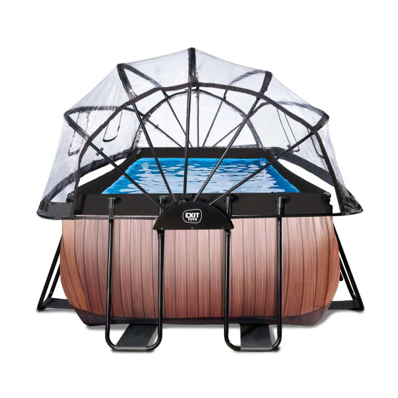 EXIT Wood Pool 400x200x122cm mit Sandfilterpumpe und Abdeckung und W&auml;rmepumpe - braun