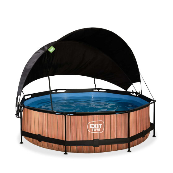 EXIT Wood Pool ø300x76cm mit Filterpump und Sonnensegel - braun
