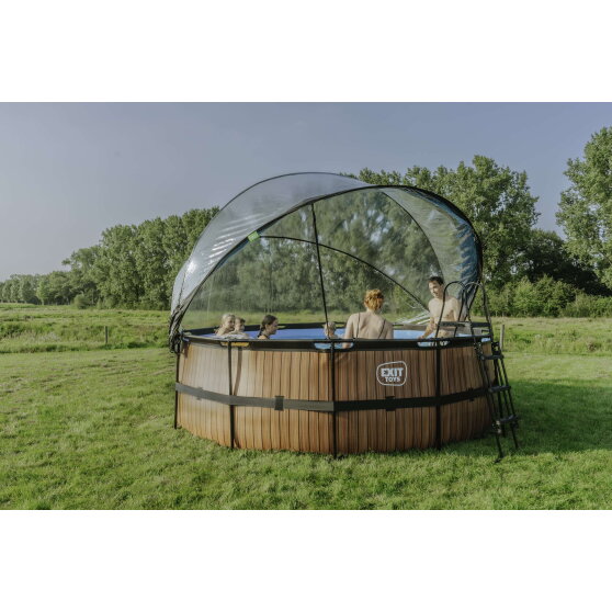 EXIT Wood Pool ø427x122cm mit Sandfilterpumpe und Abdeckung - braun