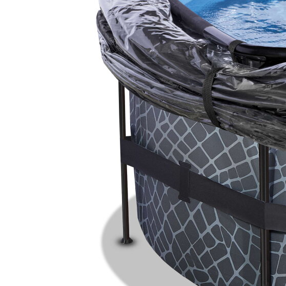 EXIT Stone Pool ø427x122cm mit Sandfilterpumpe und Abdeckung - grau