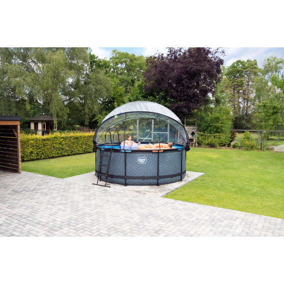 EXIT Black Leather Pool ø360x122cm mit Sandfilterpumpe und Abdeckung und Zubehörset - schwarz