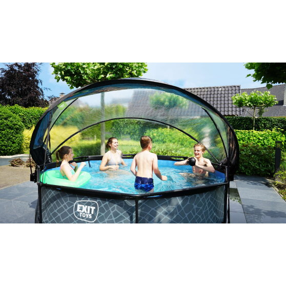 EXIT Stone Pool Ø300x76cm mit Filterpumpe & Abdeckung – Grau