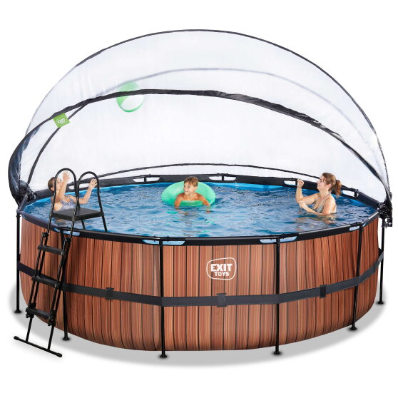 EXIT Wood Pool &oslash;450x122cm mit Sandfilterpumpe und Abdeckung - braun