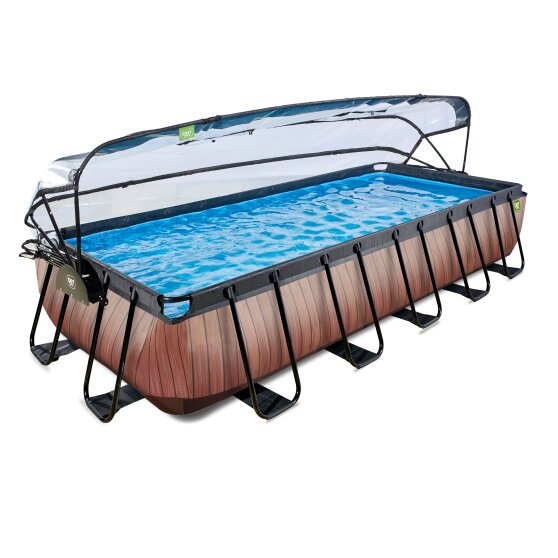 EXIT Wood Pool 540x250x100cm mit Filterpumpe und Abdeckung - braun