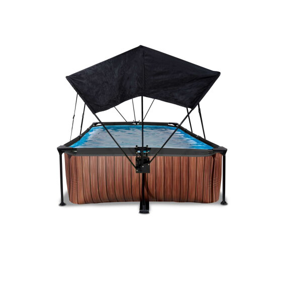 EXIT Wood Pool 220x150x65cm mit Filterpumpe und Sonnensegel - braun