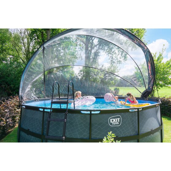 EXIT Black Leather Pool ø488x122cm mit Sandfilterpumpe und Abdeckung und Wärmepumpe - schwarz