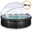 EXIT Black Leather Pool ø488x122cm mit Sandfilterpumpe und Abdeckung und Zubehörset - schwarz