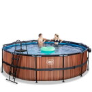 EXIT Wood Pool &oslash;488x122cm mit Sandfilterpumpe und Abdeckung - braun