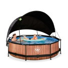 EXIT Wood Pool ø300x76cm mit Filterpump und Sonnensegel - braun