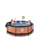 EXIT Wood Pool ø244x76cm mit Filterpumpe und Abdeckung - braun