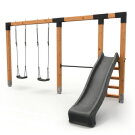 EXIT Linea Robust 110 doppelte Holzschaukel mit Reckstange und Rutsche