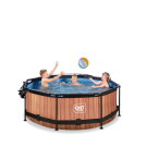 EXIT Wood Pool ø244x76cm mit Filterpumpe und Abdeckung - braun