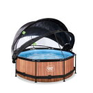 EXIT Wood Pool ø244x76cm mit Filterpumpe und Abdeckung und Sonnensegel - braun