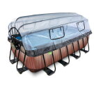 EXIT Wood Pool 400x200x122cm mit Sandfilterpumpe und Abdeckung und W&auml;rmepumpe - braun